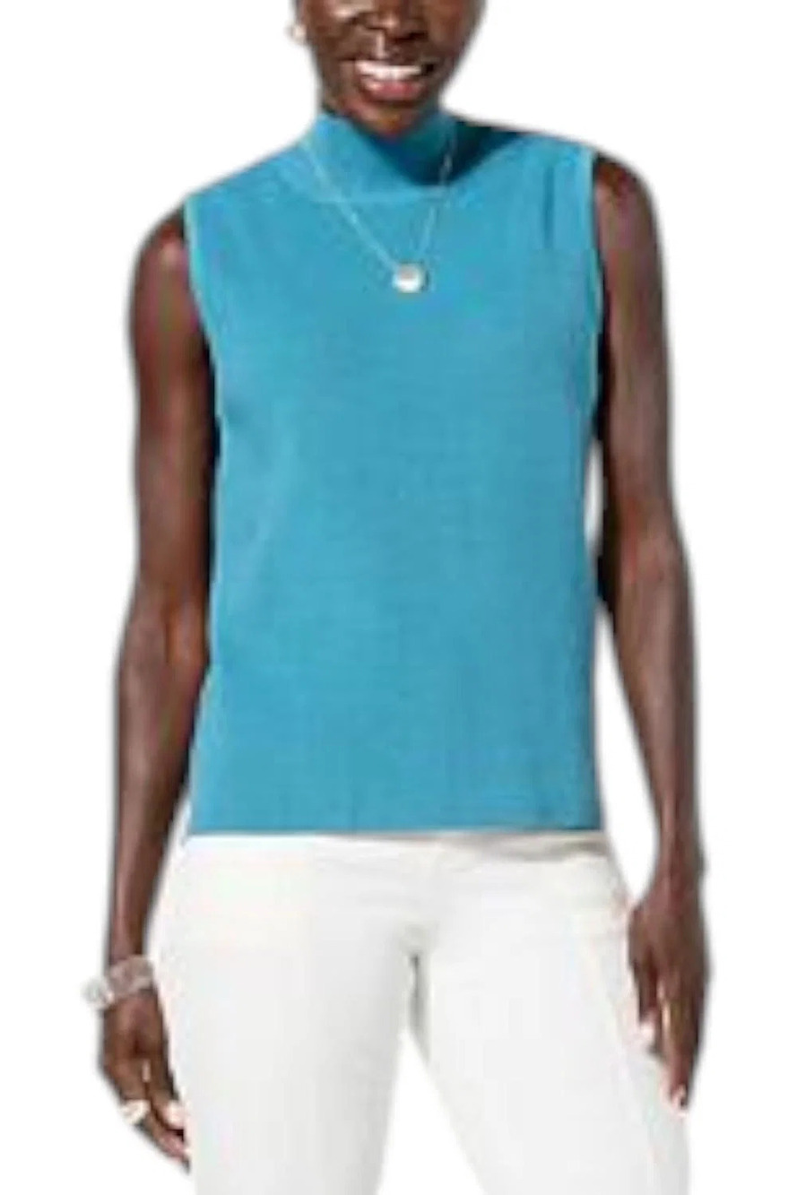 WynneLayers Women's Ribbed Mock-Neck Sweater Tank Deep Sea - Regular